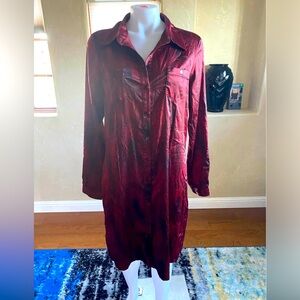 Max & Cleo Red Black Chevron Satin like Shirt Dress size 12